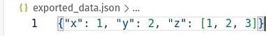 Output: the exported_data.json file written by json.dump contains {"x": 1, "y": 2, "z": [1, 2, 3]}.