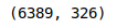Output: (6389, 326), that is 6,389 rows and 326 columns.